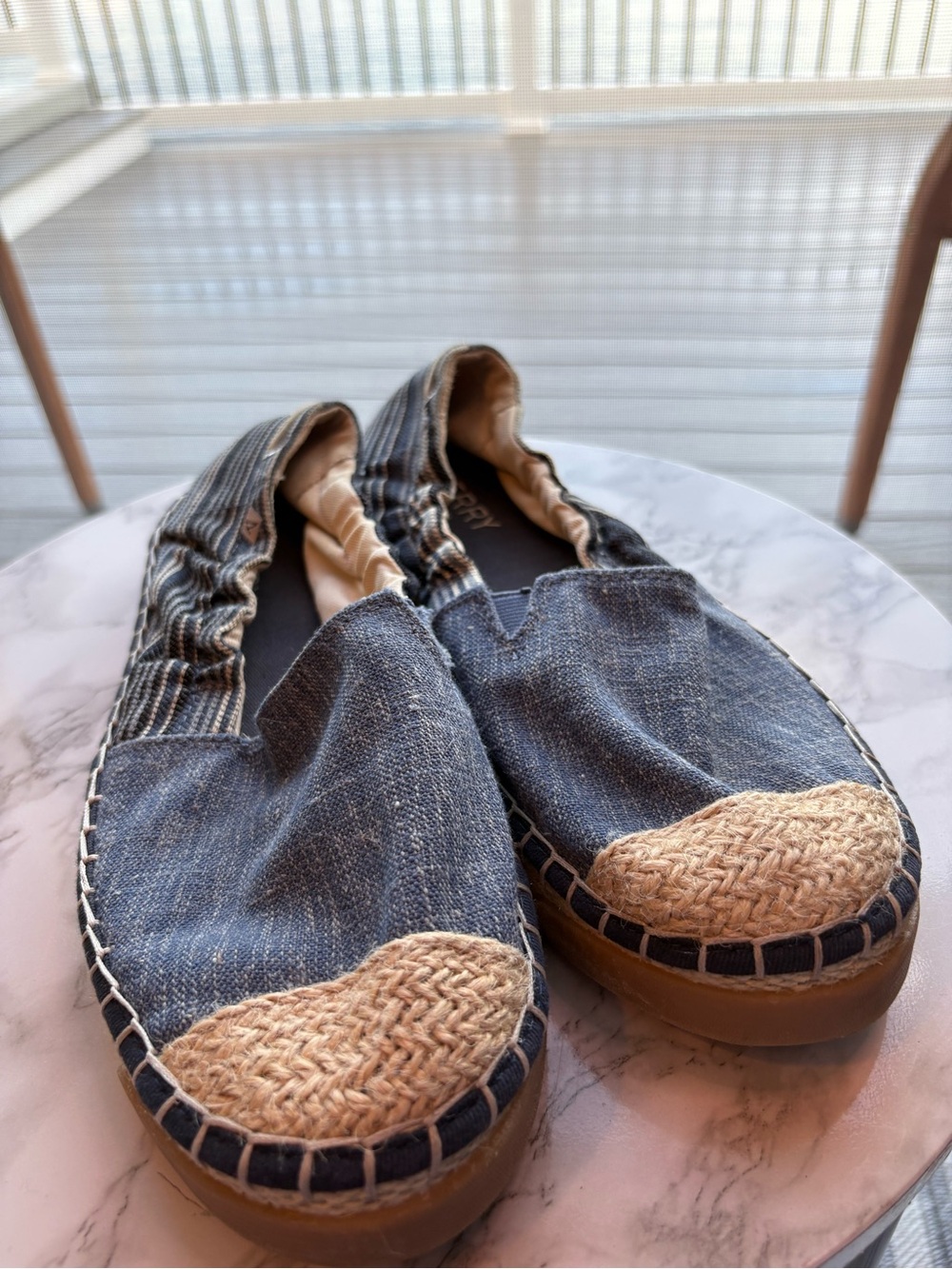 Sperry Blue Denim Espadrille Flats with Natural Jute Toe
